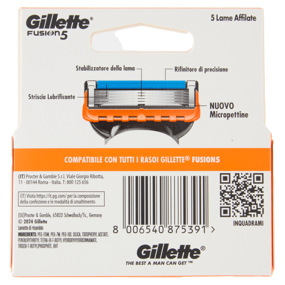 Gillette Fusion5 Lamette di ricambio per Rasoio da Uomo, 4 Ricariche