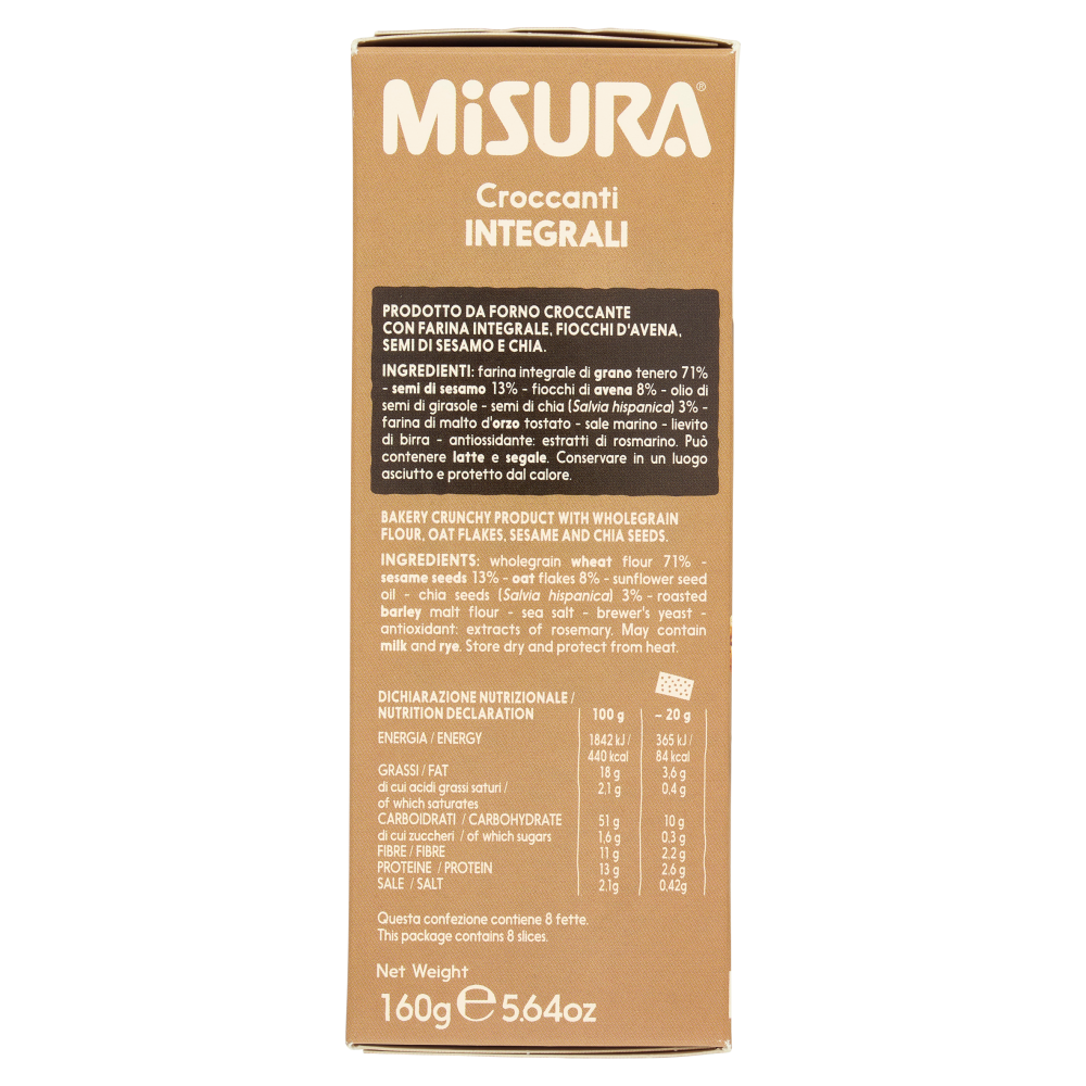 Misura Fibrextra Croccanti Integrali con Semi di Sesamo, Fiocchi d'Avena e Chia 160 g