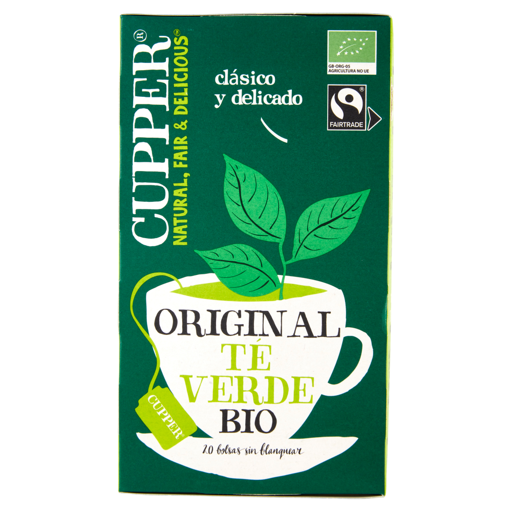 CUPPER Tè Verde Biologico e Fairtrade, Gusto Delicato e Raffinato, 20 Bustine 35 g