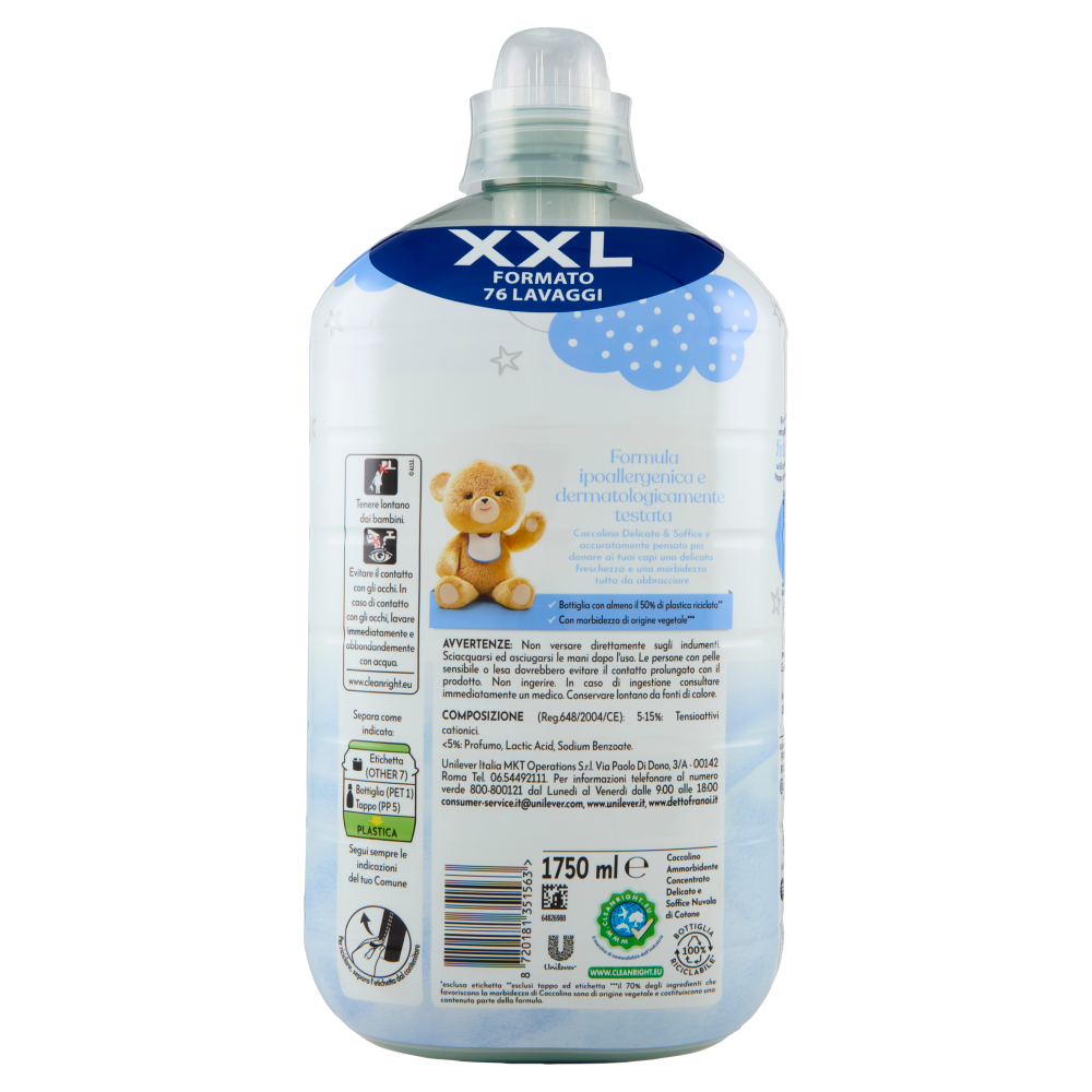 Coccolino Ammorbidente Concentrato Delicato & Soffice Nuvola di cotone 76 Lavaggi 1750 ml