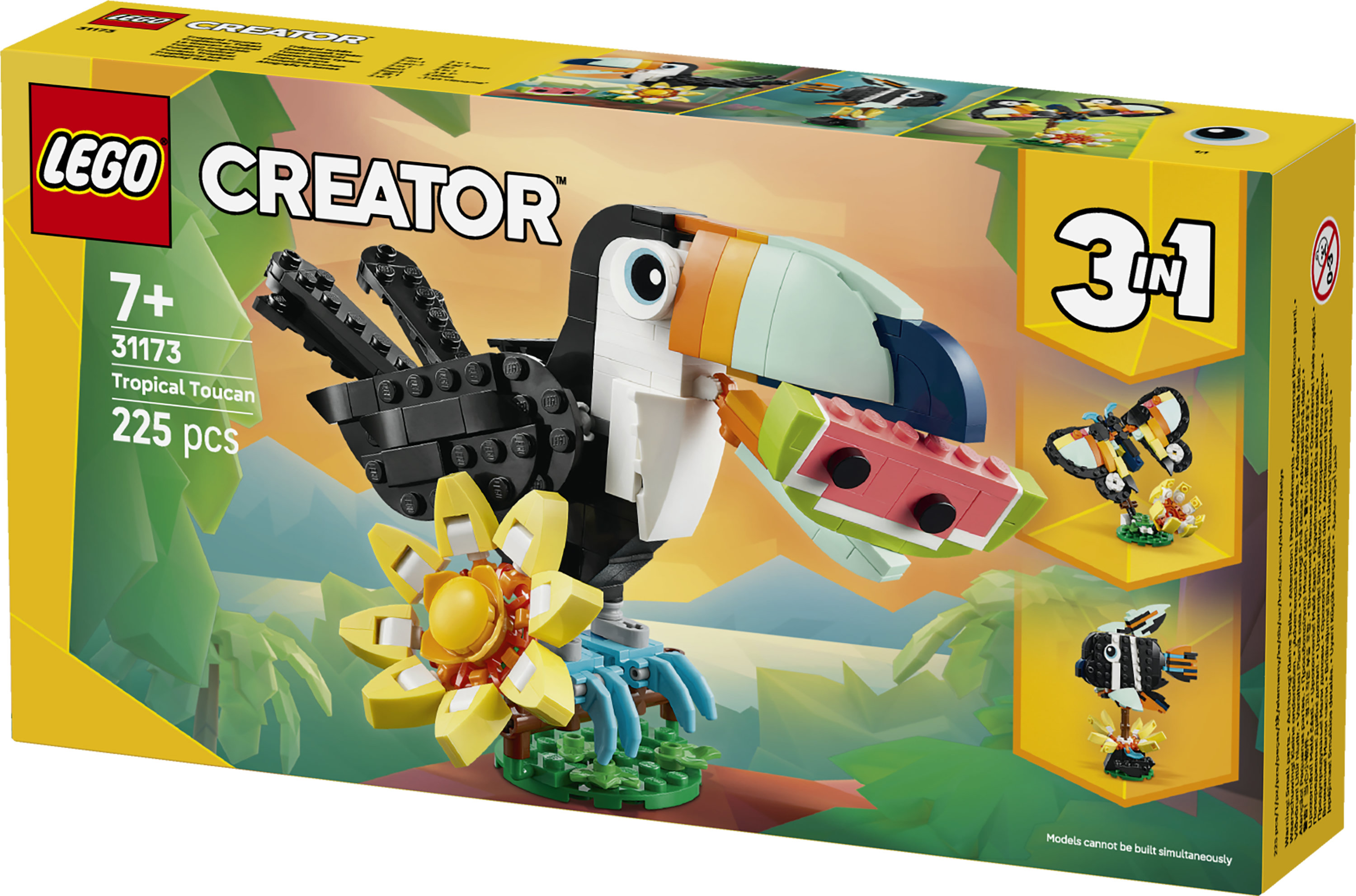 LEGO Creator 3in1 31173 Animali Selvatici: Tucano Tropicale, Animale Giocattolo Trasformabile, Regalo Creativo per Bambini 7+