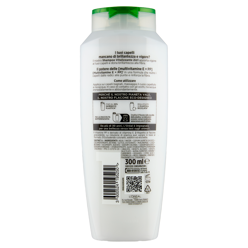 Elvive Multivitaminico Shampoo Vitalizzante 2in1, per Capelli Normali, 300 ml