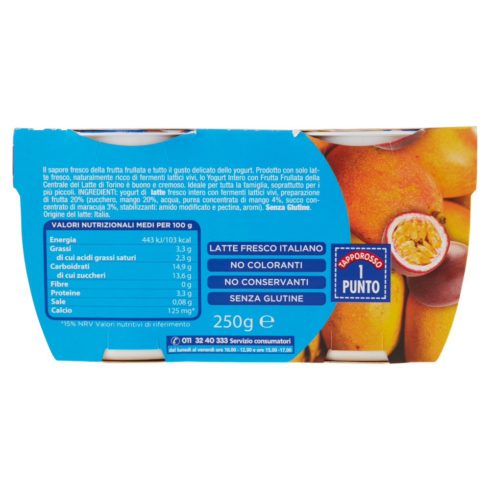 Centrale del Latte di Torino Tapporosso Yogurt Intero Mango e Maracuja 2 x 125 g