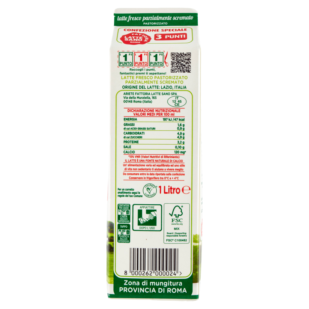 Fattoria Latte Sano latte fresco Pastorizzato parzialmente scremato 1 L