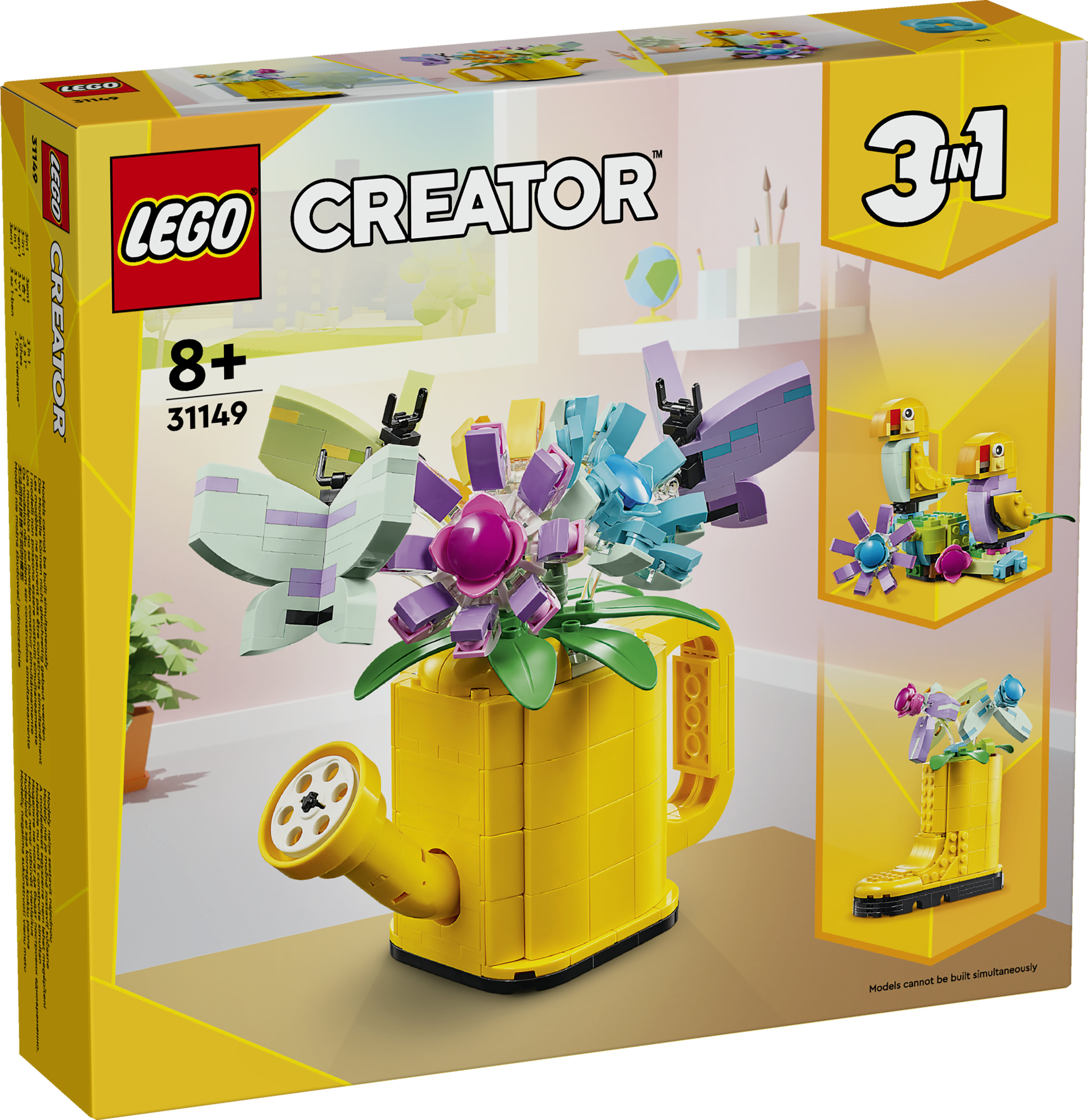 LEGO Creator 31149 3in1 Innaffiatoio con Fiori Finti Trasformabile in Stivale o in 2 Uccelli con Trespolo, Giochi per Bambini 8+