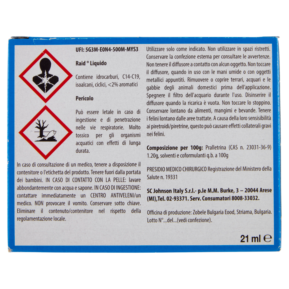 Raid Liquido Elettrico Antizanzare Contro Zanzare, 1 Base e 1 Ricarica 21 ml, 30 Notti
