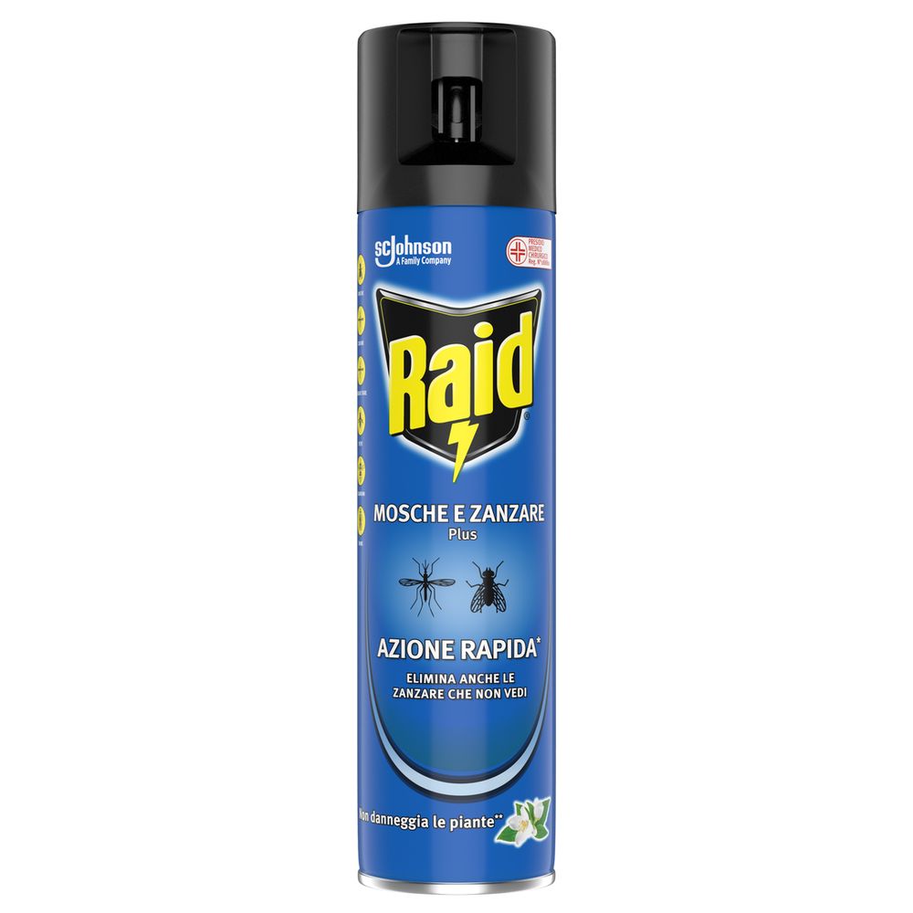 Raid Mosche e Zanzare Spray, Insetticida per Mosche e Zanzare, Azione Rapida, 400 ml