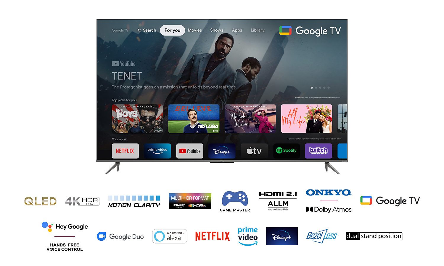 TCL C63 Serie QLED 55" 55C635 audio Onkyo Google TV 2022