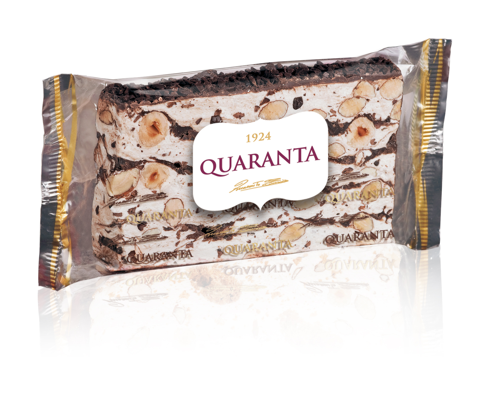 Fetta di torrone tenero al cioccolato fondente