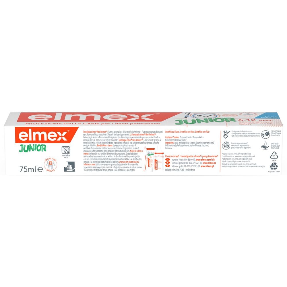 elmex dentifricio Junior bimbi, bambini 6-12 anni 75 ml