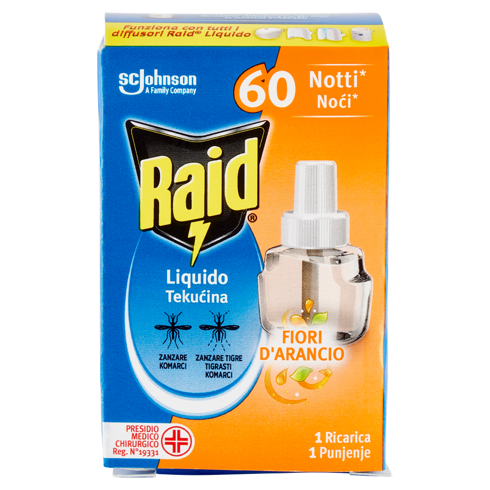 Raid Liquido Elettrico Ricarica,  60 Notti, Fiori d'arancio, 36ml
