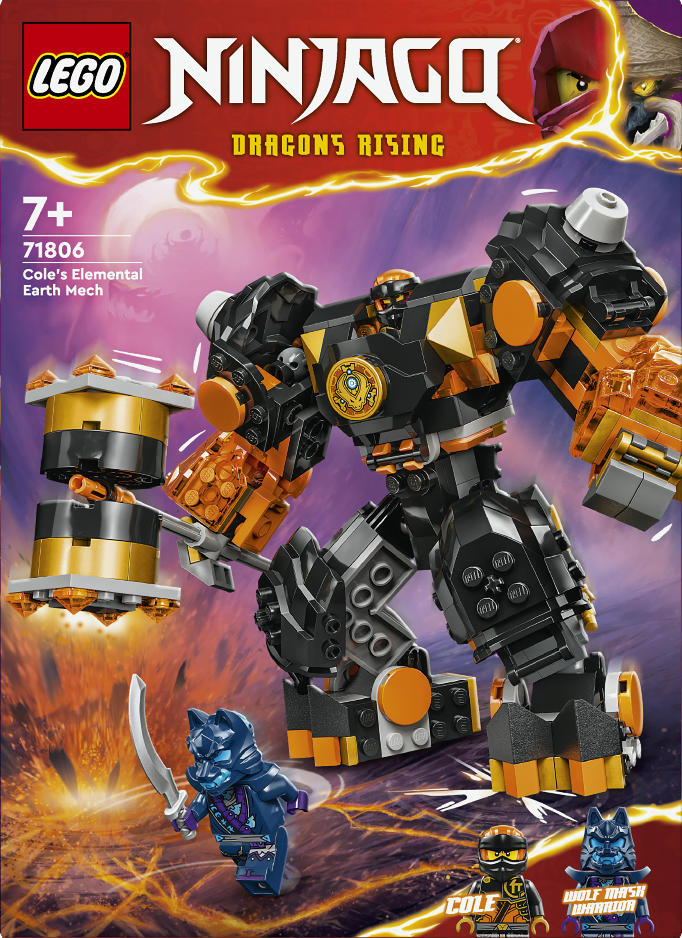 LEGO NINJAGO 71806 Mech Elemento di Terra di Cole, Giochi per Bambini da 7+, Action Figure Personalizzabile con 2 Minifigure