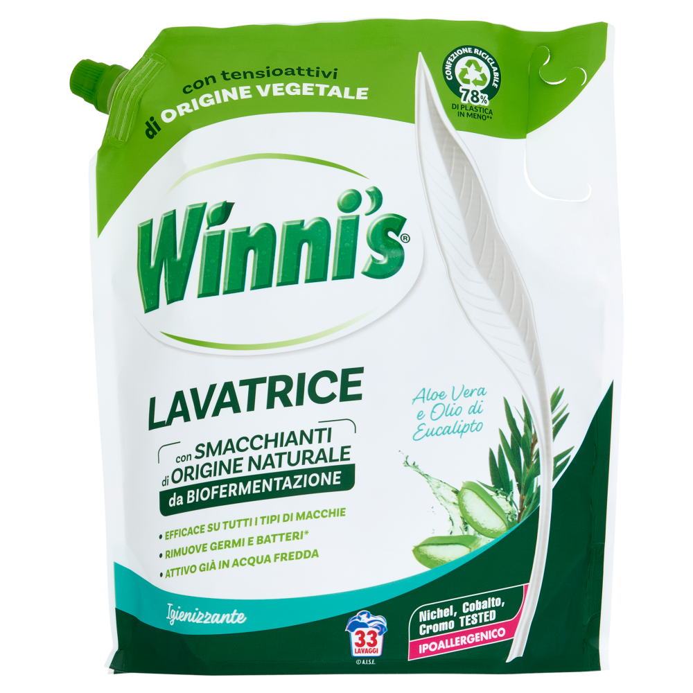 Winni's Lavatrice Igienizzante Aloe Vera e Olio di Eucalipto, 33 Lavaggi, 1485 ml