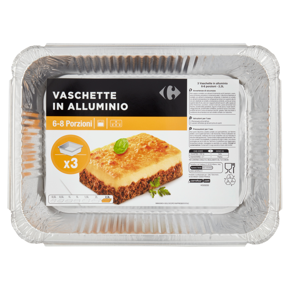 Carrefour Vaschette in Alluminio 6-8 Porzioni 3 pz