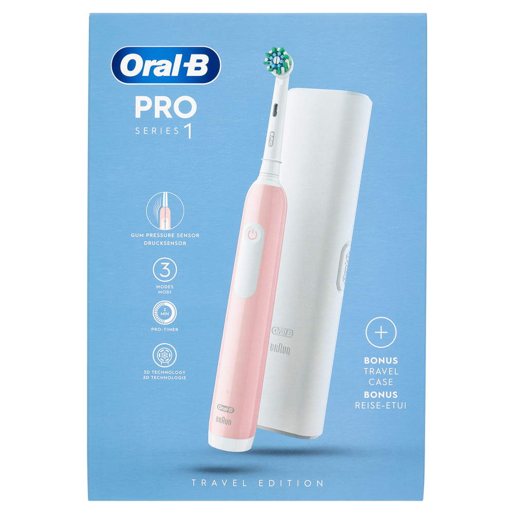 Oral-B Spazzolino Elettrico Denti Ricaricabile Pro Series 1 Pink Travel Edition