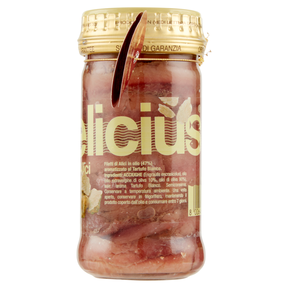 Delicius Filetti di Alici in olio aromatizzato al Tartufo Bianco 100 g