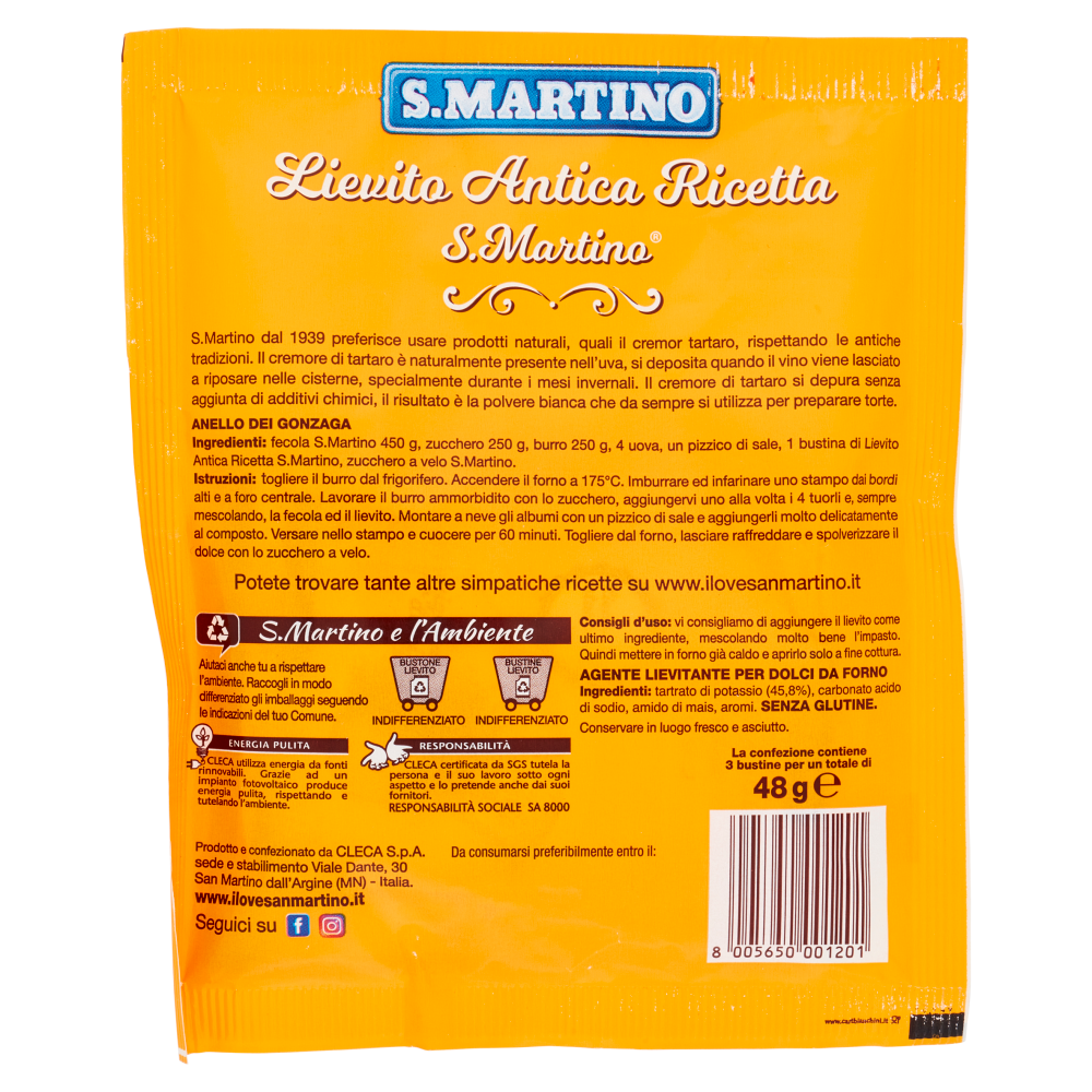 S.Martino Lievito Antica Ricetta S.Martino Vaniglinato per dolci 3 Buste 48 g