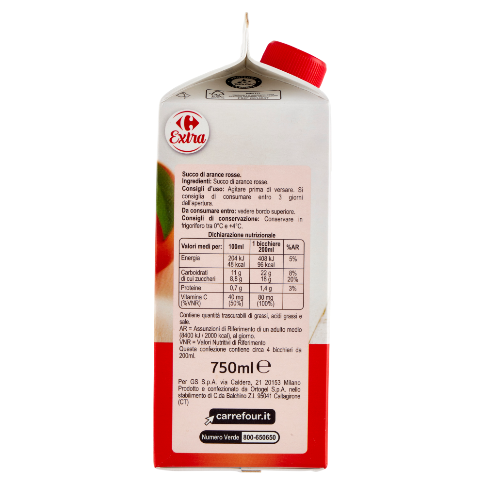 Carrefour Extra Spremuta Arance Rosse 750 ml