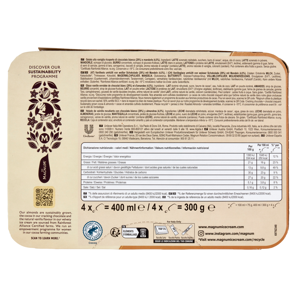 Magnum White Chocolate Almond 4 Gelati 300 g