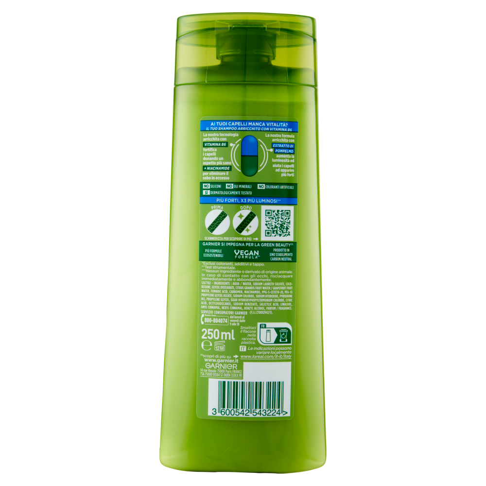 Garnier Fructis Shampoo Forti & Brillanti, shampoo fortificante per capelli normali,  250 ml