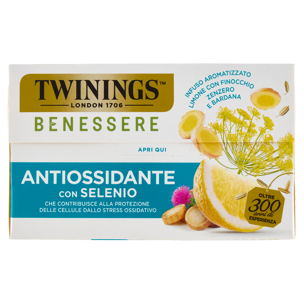Twinings Benessere Antiossidante Tisana aromatizzata Limone con Finocchio e Zenzero 18 filtri 36 g