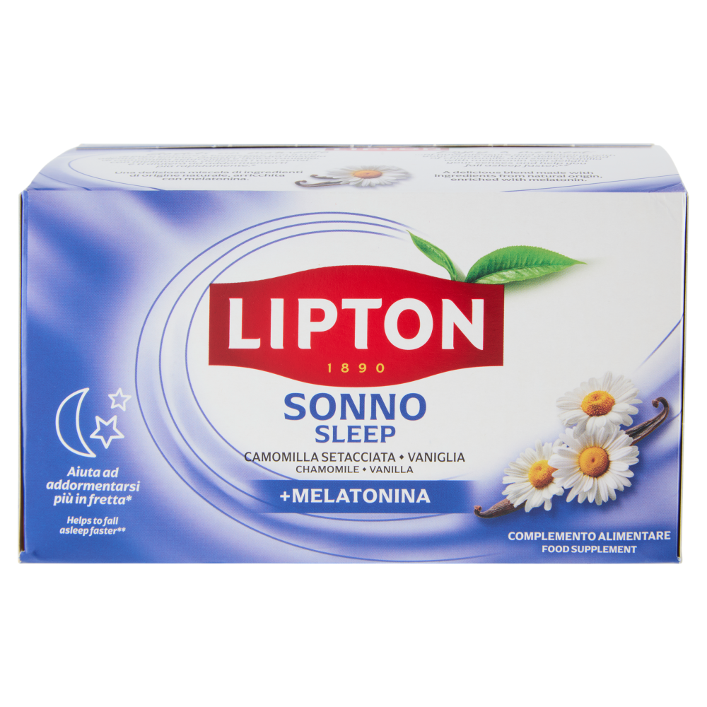 Lipton Sonno Camomilla Setacciata, Vaniglia + Melatonina Complemento Alimentare 17 x 1,7 g