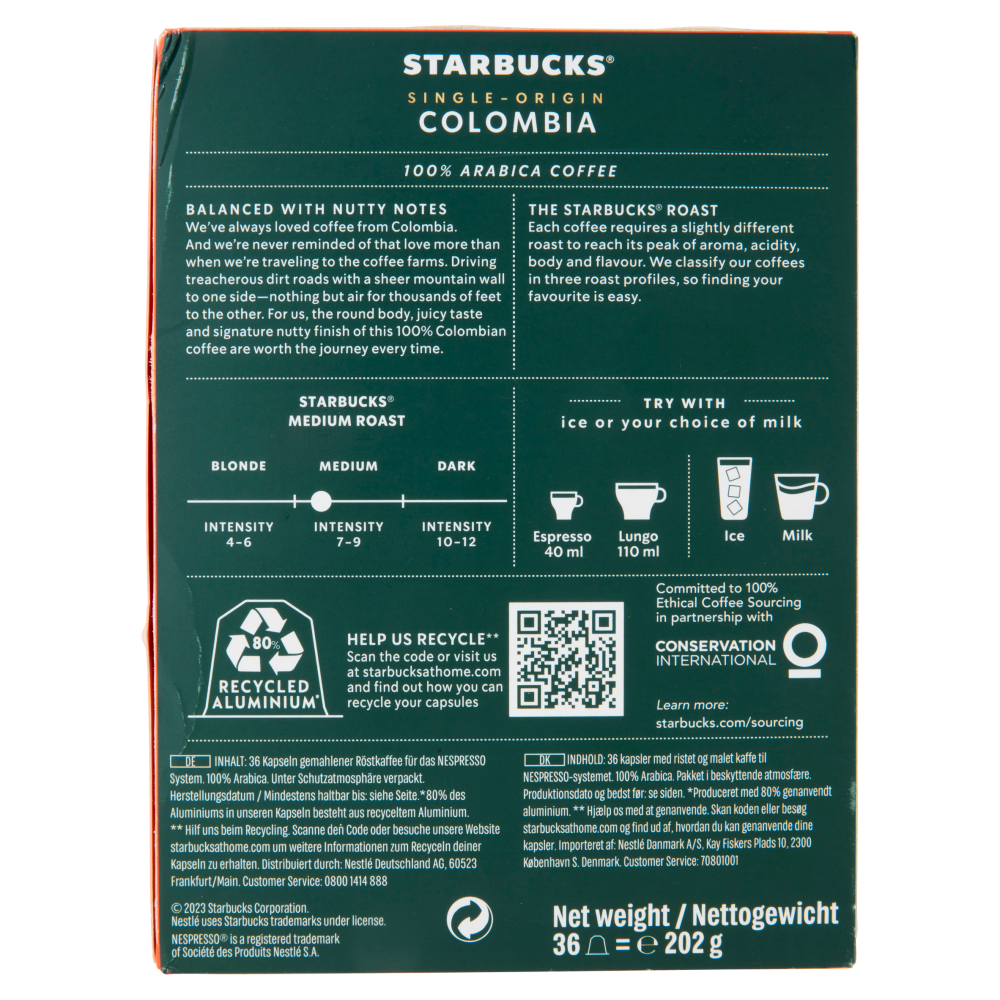 STARBUCKS Single Origin Colombia by Nespresso Caffè Espresso 36 capsule 202 g
