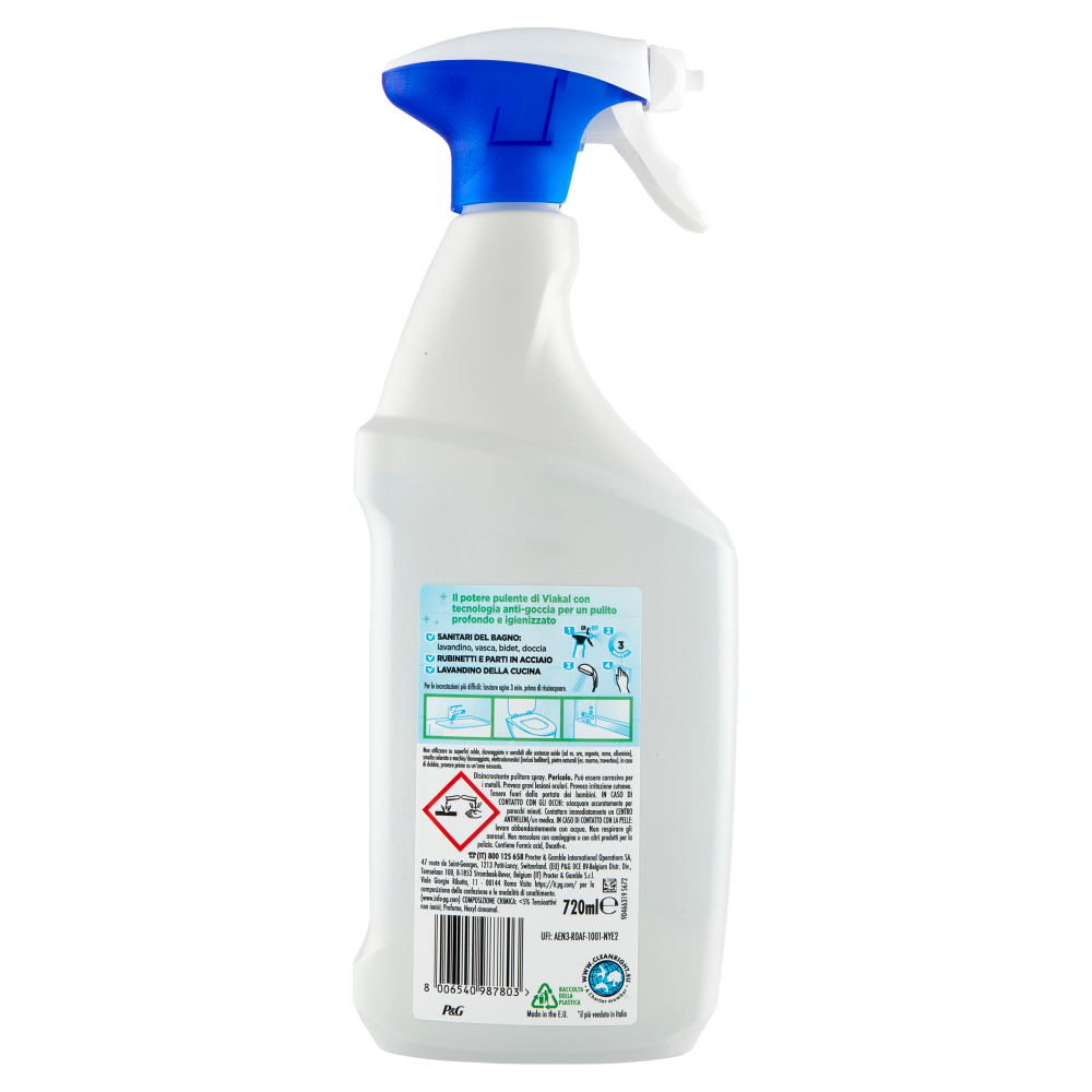 Viakal Detersivo Anticalcare Bagno e Cucina Igienizzante Spray 720
