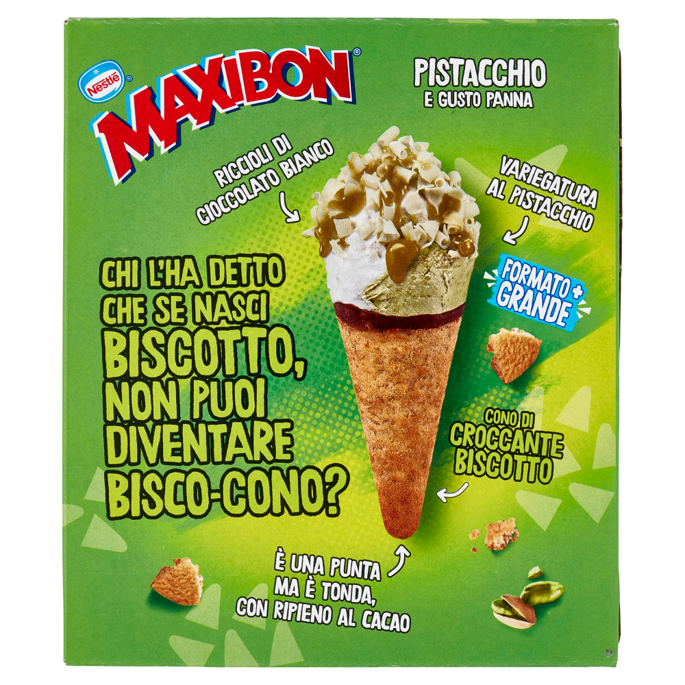 NESTLÉ Maxibon Cono di Croccante Biscotto Pistacchio e Gusto Panna 4 x 81 g