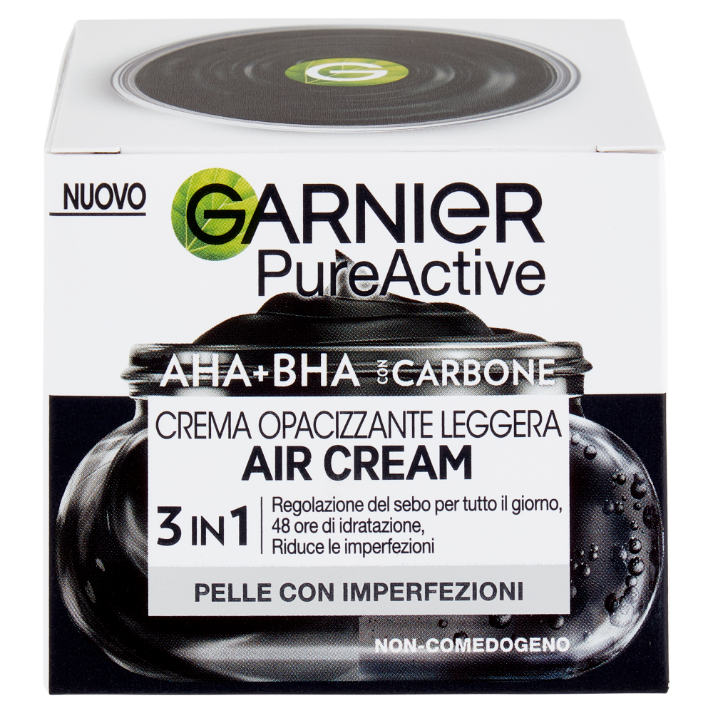 Garnier PureActive Air Cream AHA+BHA con Carbone - Crema Opacizzante Leggera 50 ml
