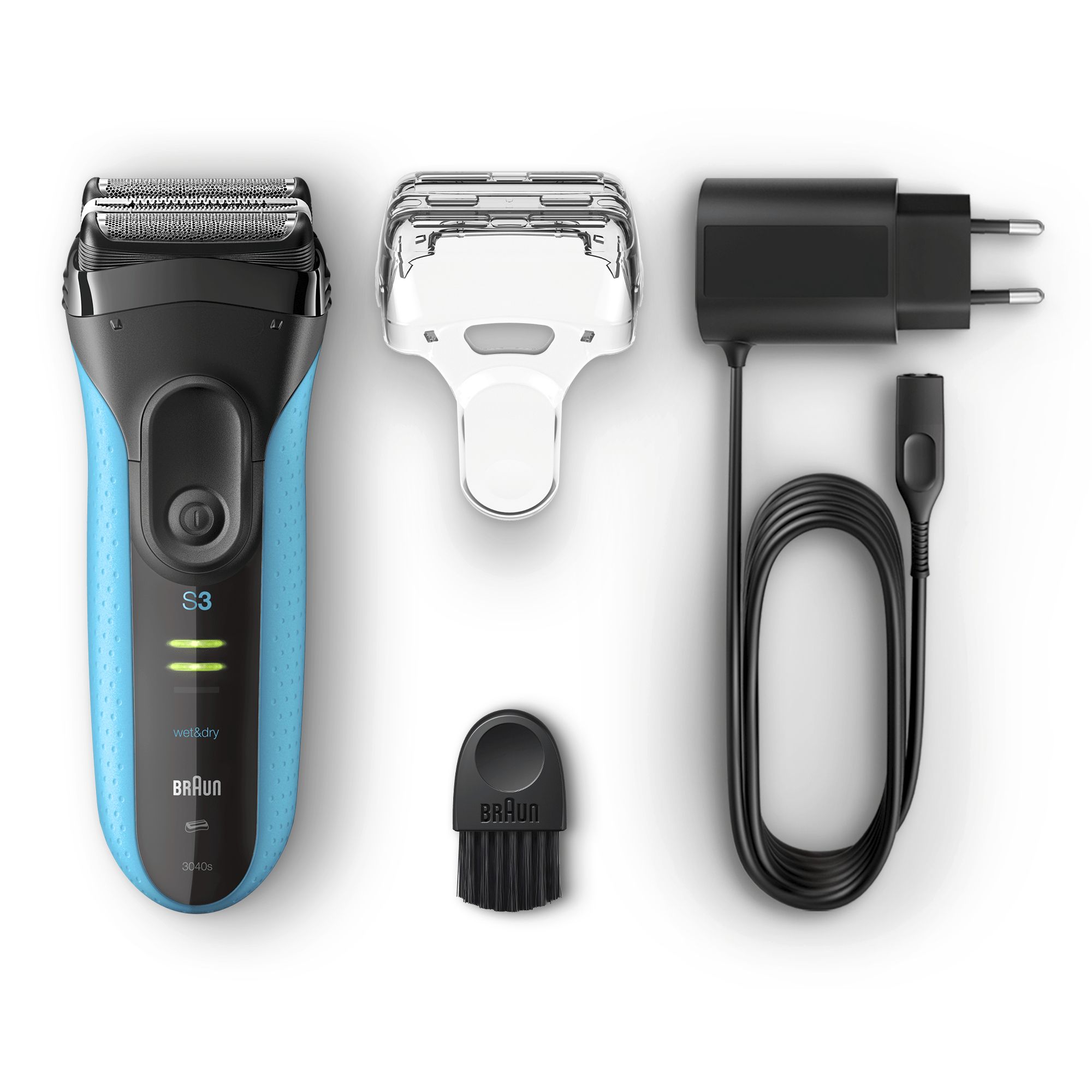 Braun Series 3 ProSkin 3040s Rasoio Elettrico Barba A Lamina, Wet&Dry Ricaricabile - Nero/Blu