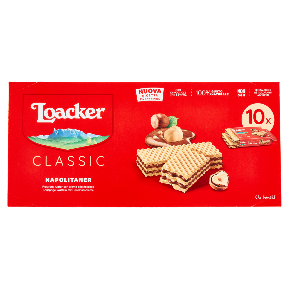 Loacker Wafer Classic Napolitaner con crema alle nocciole 100% italiane tostate wafers 45gx10