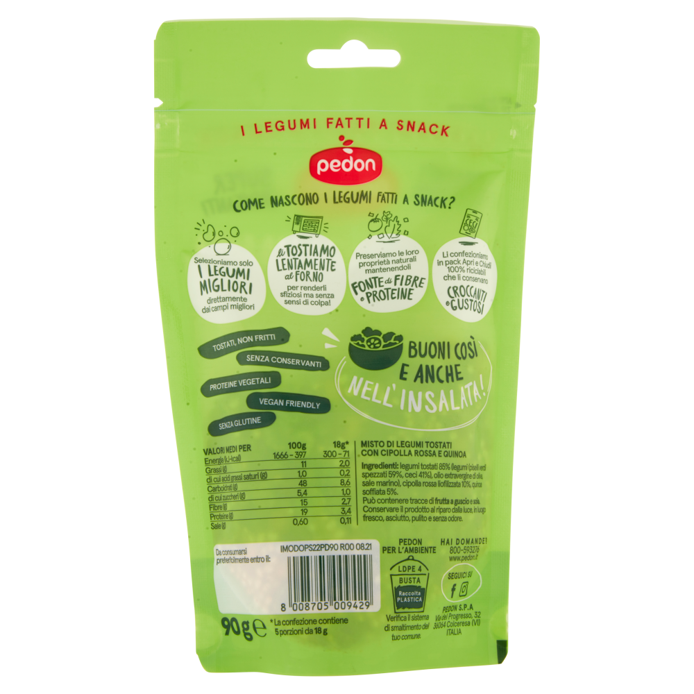 pedon I Legumi Fatti a Snack Piselli, Quinoa & Ceci con Cipolla 90 g