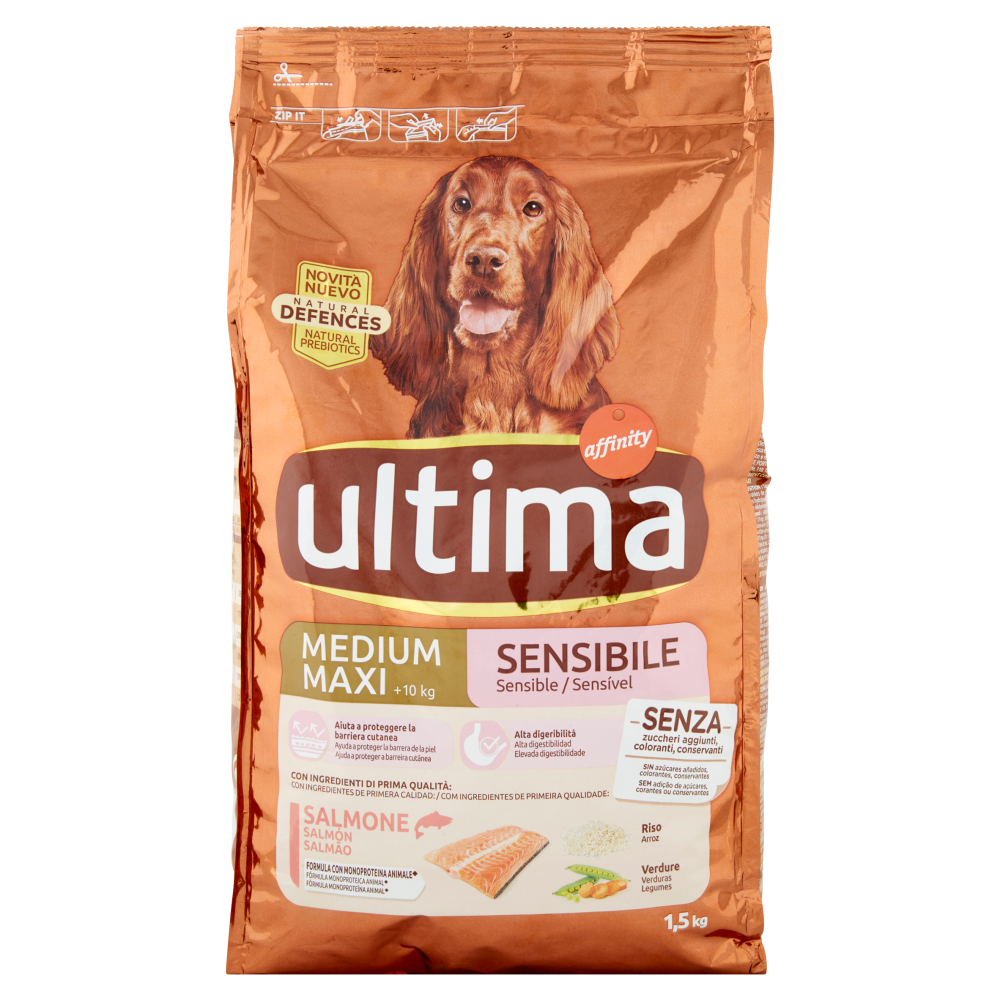 Ultima Dog Medium/Max +10 kg Sensibile Salmone 1,5 kg