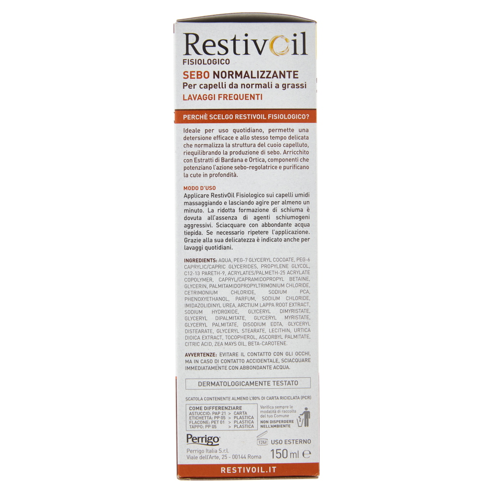 RestivOil Fisiologico Olio-Shampoo per Cute Sensibile Sebo Normalizzante 150 ml