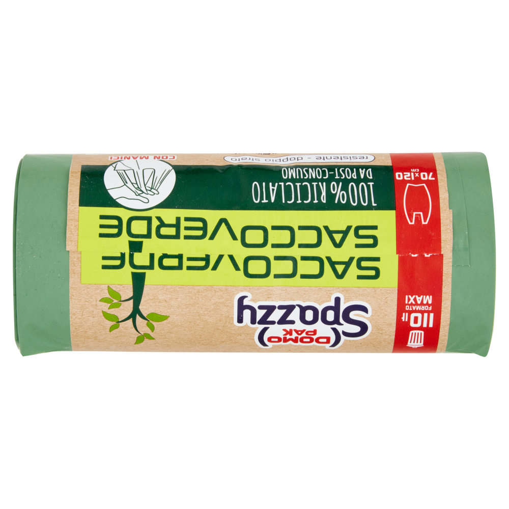 Domopak Spazzy Sacco Verde 100% Riciclato da Post-Consumo con Manici 110 lt 70x120 cm 10 pz