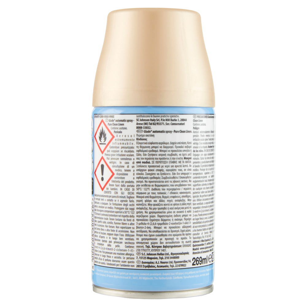 Glade Automatic Spray Ricarica, Profumatore per Ambienti, Fragranza Pure Clean Linen 269ml