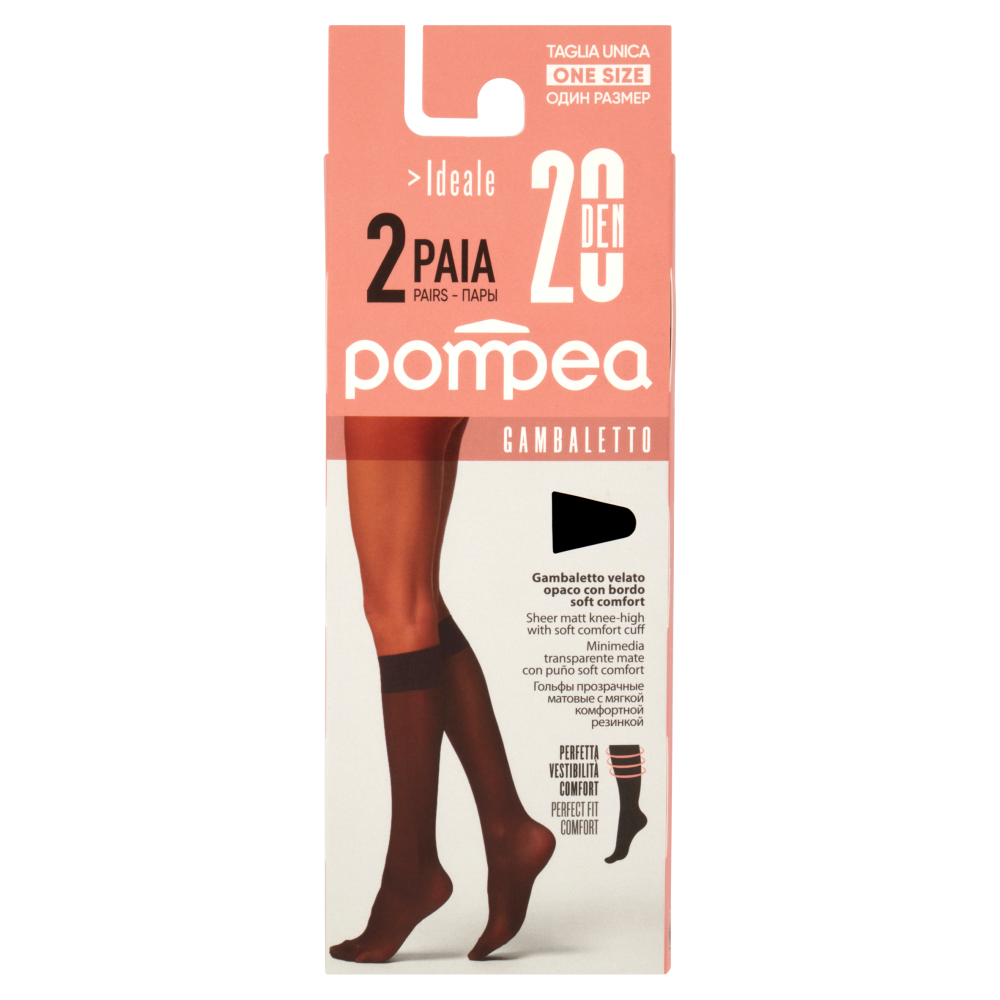 pompea Ideale Gambaletto velato opaco con bordo soft comfort 20 Den Tg. Unica Nero 2 Paia