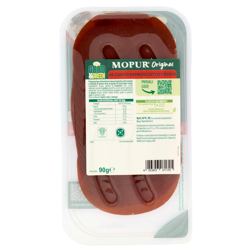 Good & Green Mopur Original Affettato 100% Vegetale al Gusto di Prosciutto Crudo 90 g