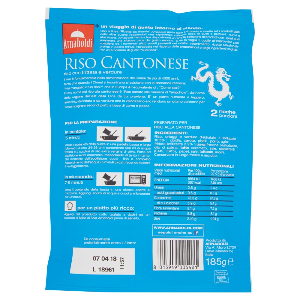 Arnaboldi Riso Cantonese riso con frittata e verdure 185 g