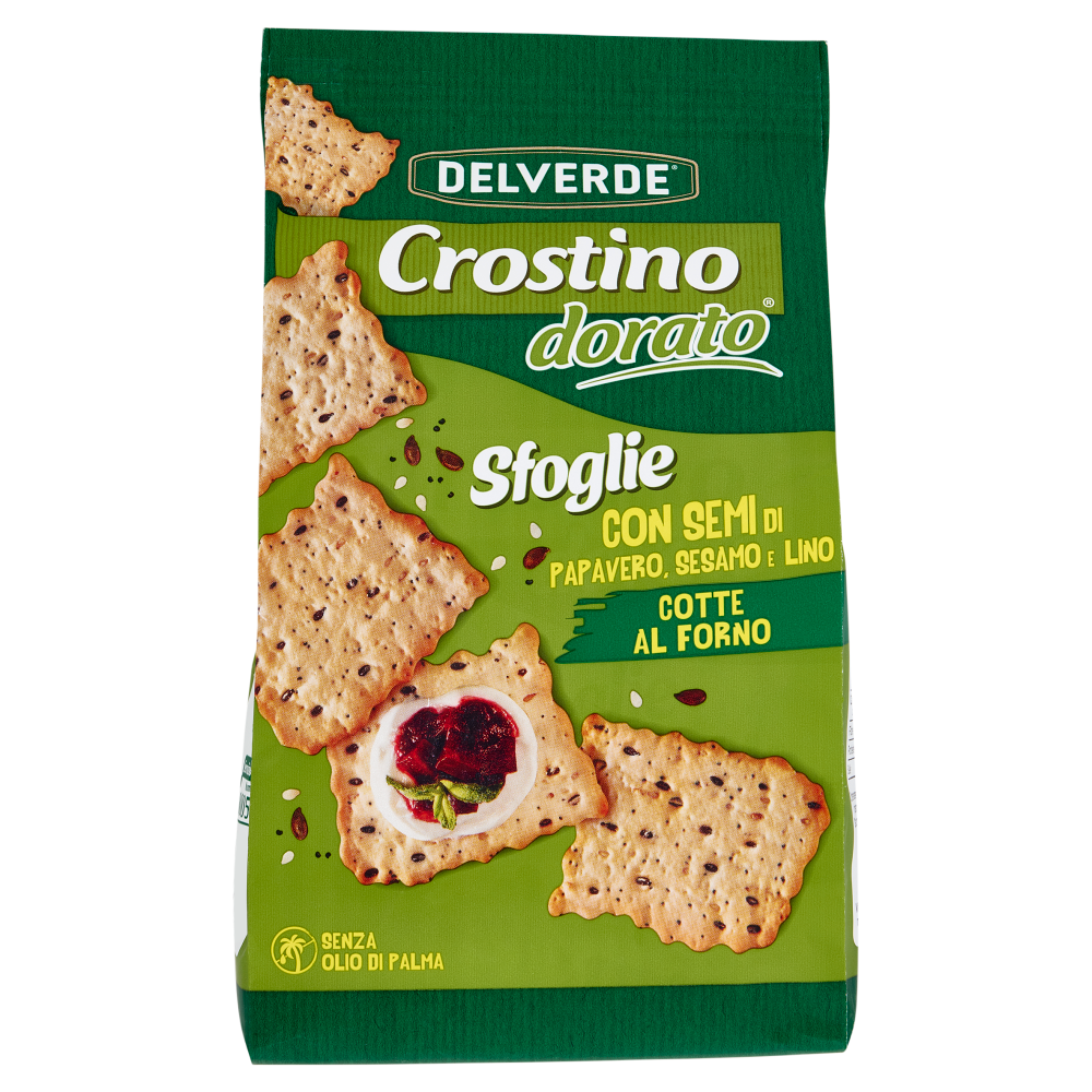 Delverde Crostino dorato Sfoglie con Semi di Papavero, Sesamo e Lino 180 g