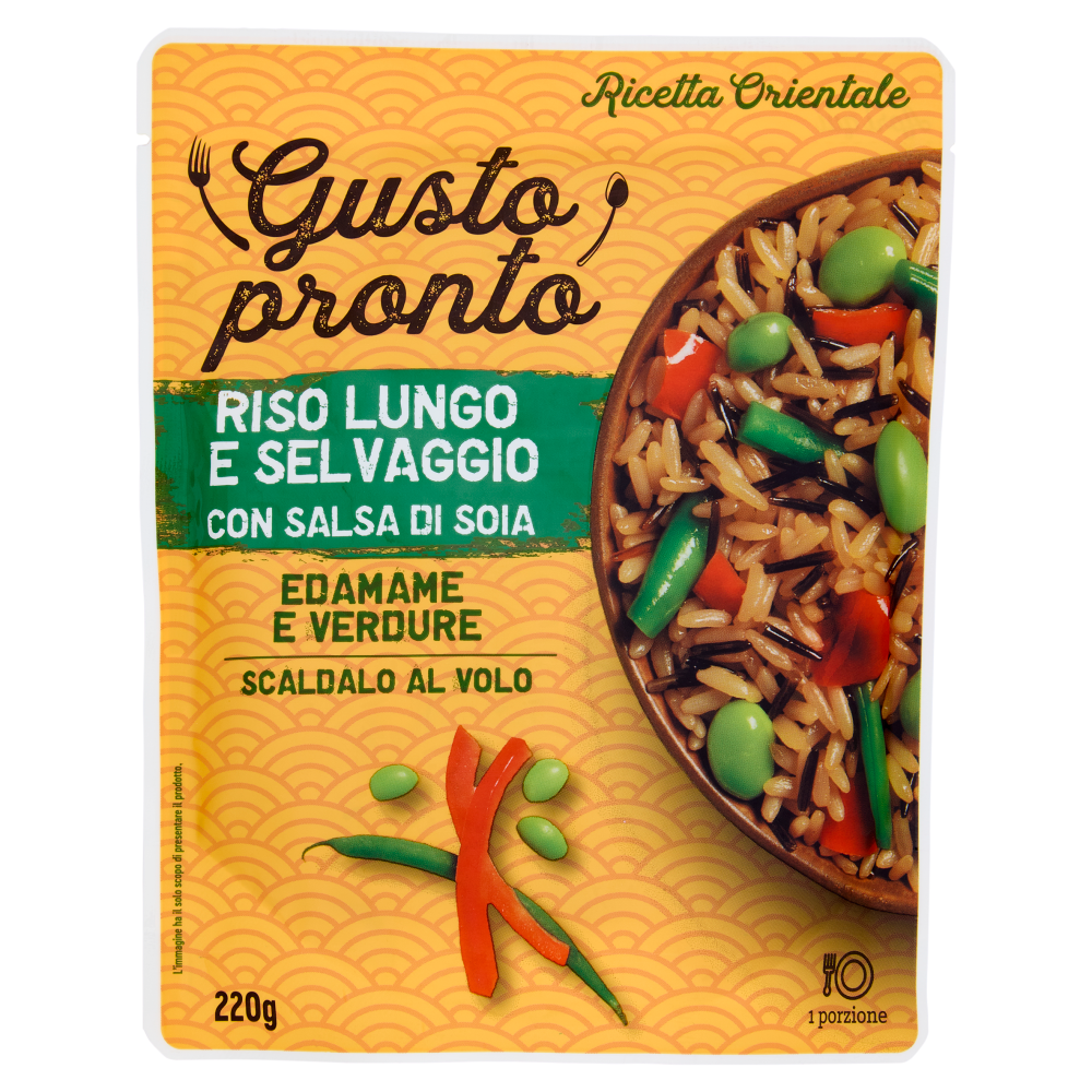 Gusto pronto Riso Lungo e Selvaggio con Salsa di Soia Edamame e Verdure 220 g