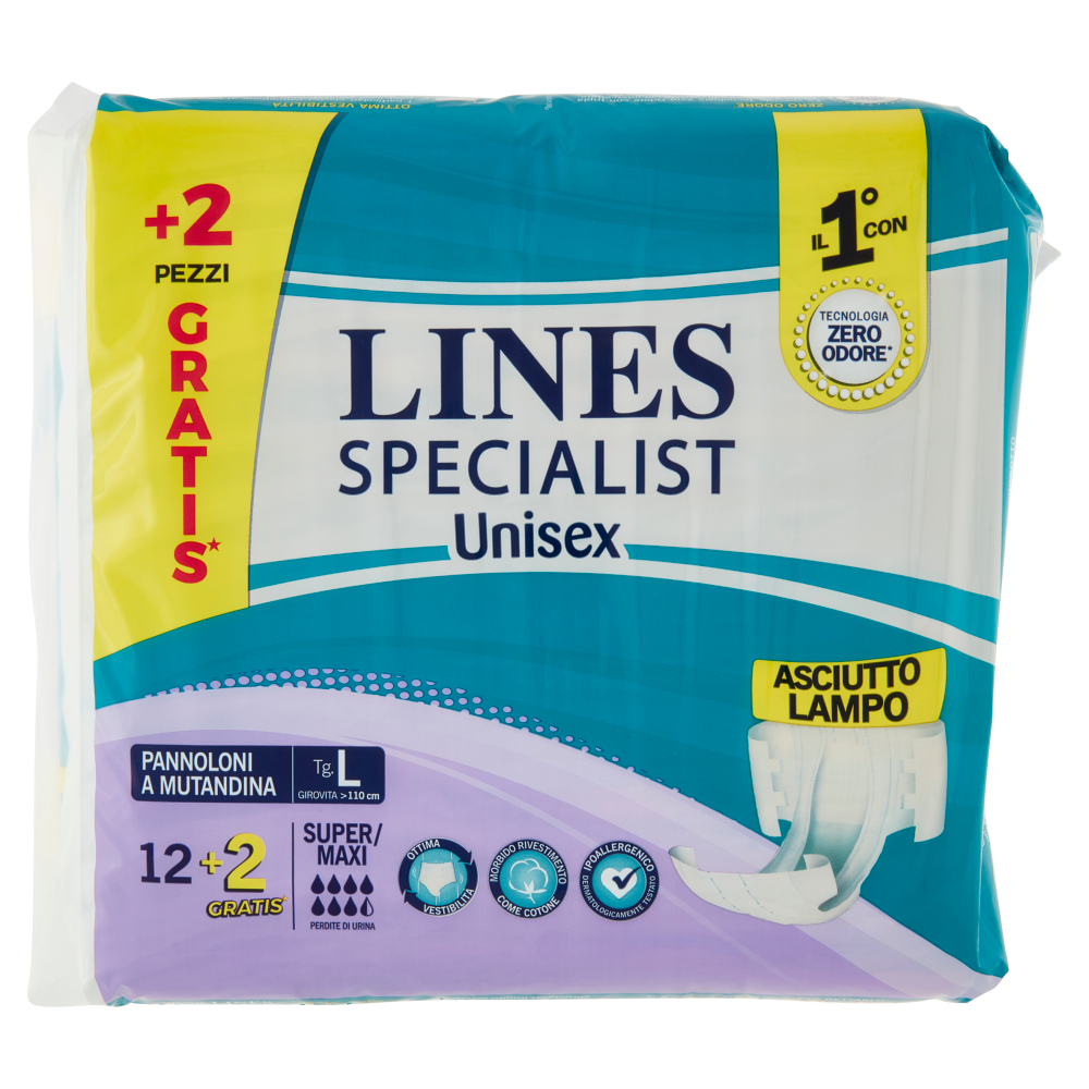 Lines Specialist Unisex Pannoloni a Mutandina Tg. L Super/Maxi 12+2 pz