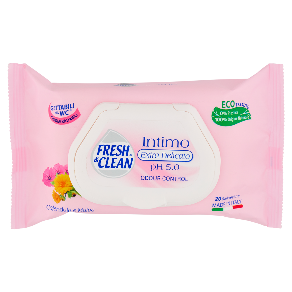 Fresh & Clean Intimo Extra Delicato pH 5.0 Salviettine Calendula e Malva 20 pz