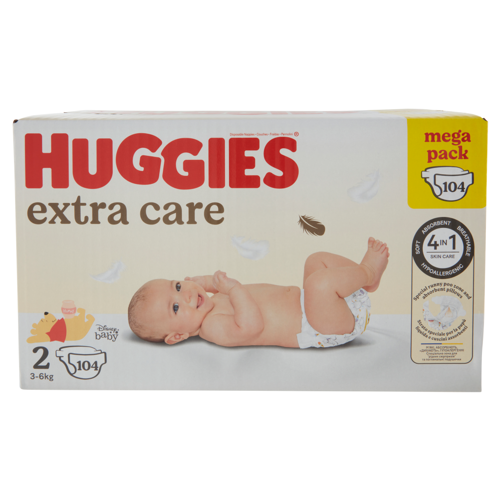 Huggies extra care Pannolini 2 3-6 Kg 104 pz