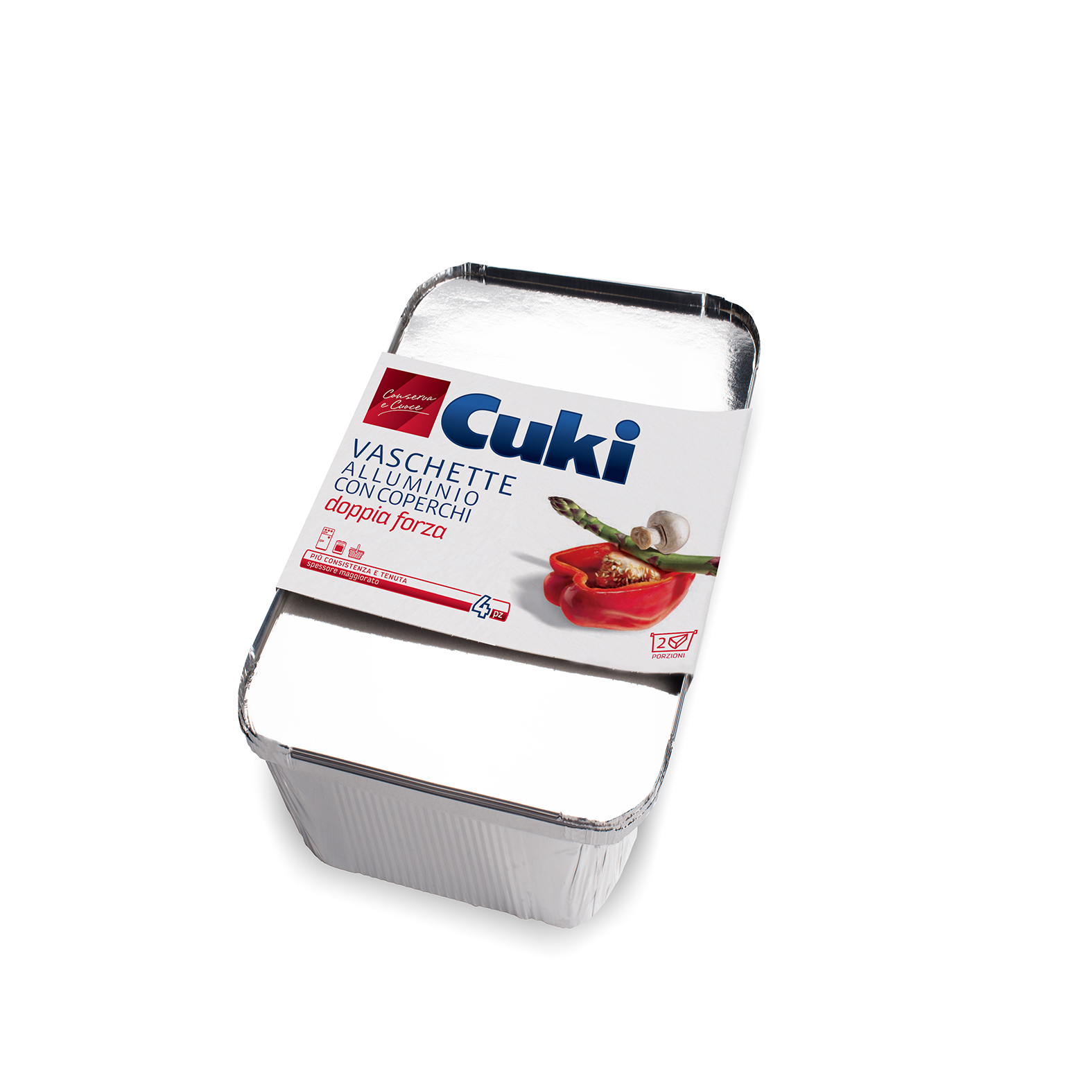 Cuki Conserva e Cuoce Vaschette Alluminio con Coperchio doppia forza 2 Porzioni 4 pz
