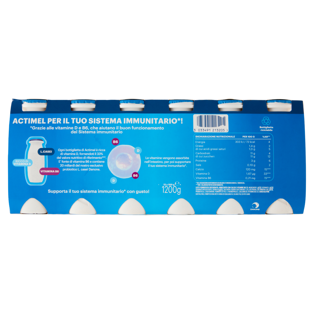 ACTIMEL, Yogurt da Bere con Vit B6 e D per il Sistema Immunitario, Bianco Naturale, 12X100G