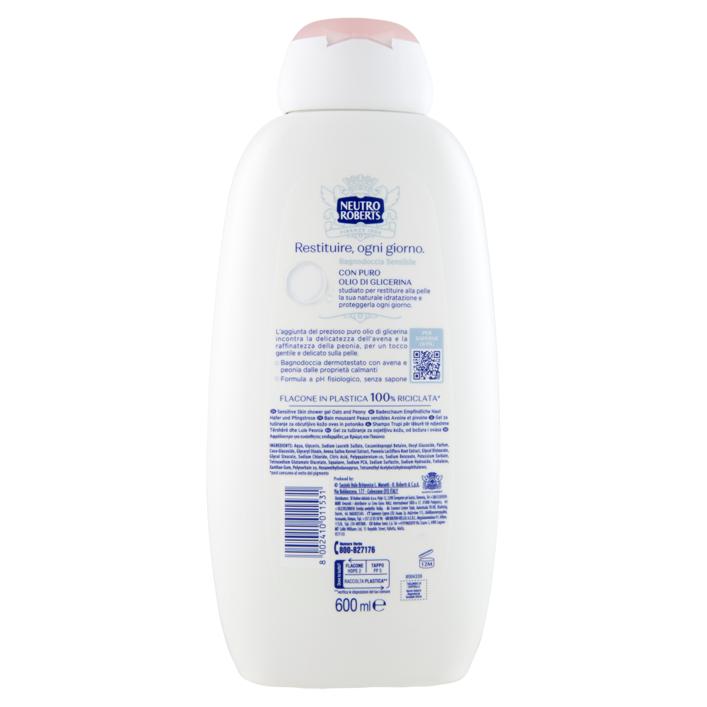 Neutro Roberts Sensibile Avena e Peonia Bagnodoccia 600 ml
