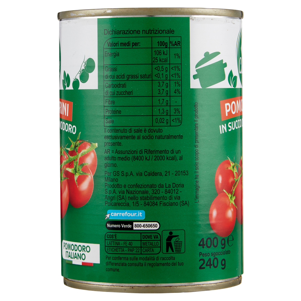 Carrefour Classic Pomodorini in Succo di Pomodoro 400 g