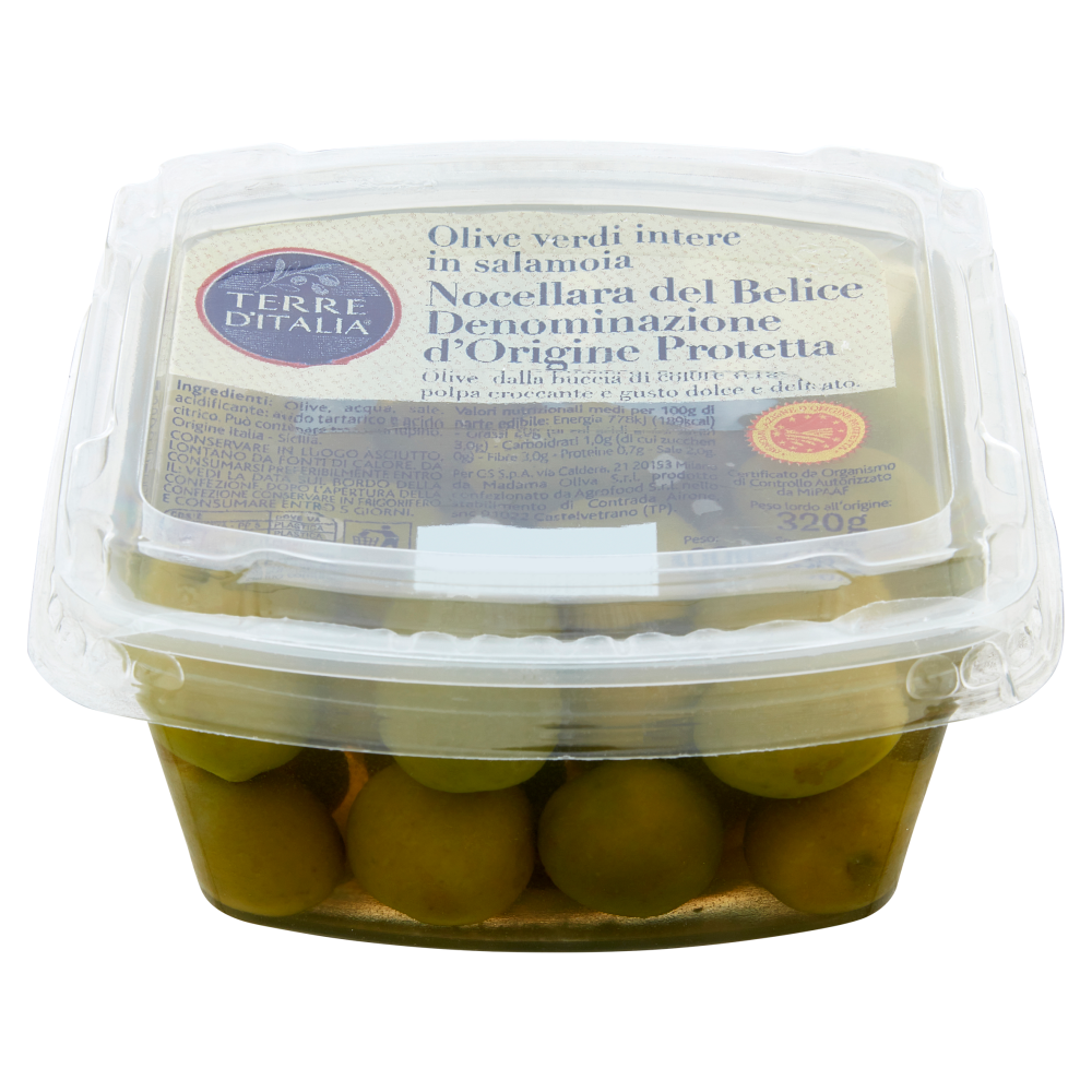 Terre d'Italia Olive verdi intere in salamoia Nocellara del Belice DOP 300 g